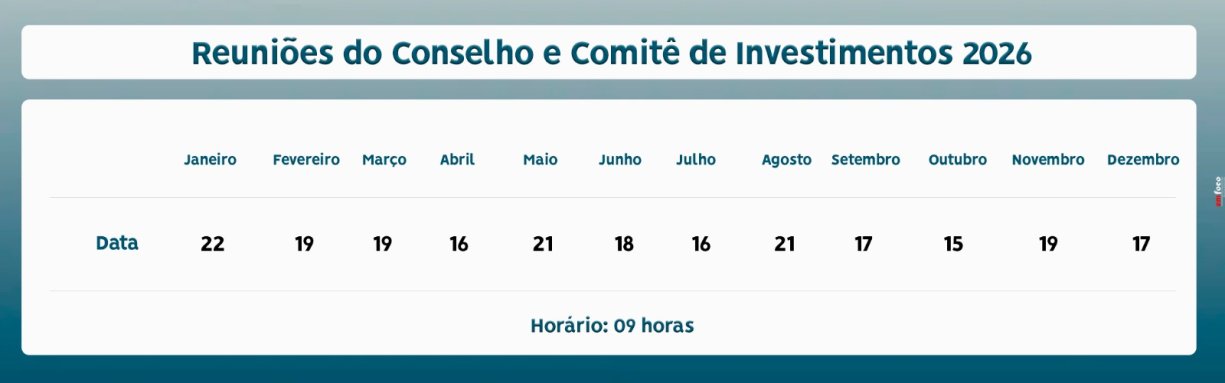 REUNIÕES DO CONSELHO E COMITÊ DE INVESTIMENTOS 2026